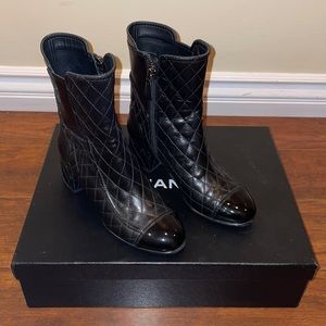 Chanel quilted black leather boots